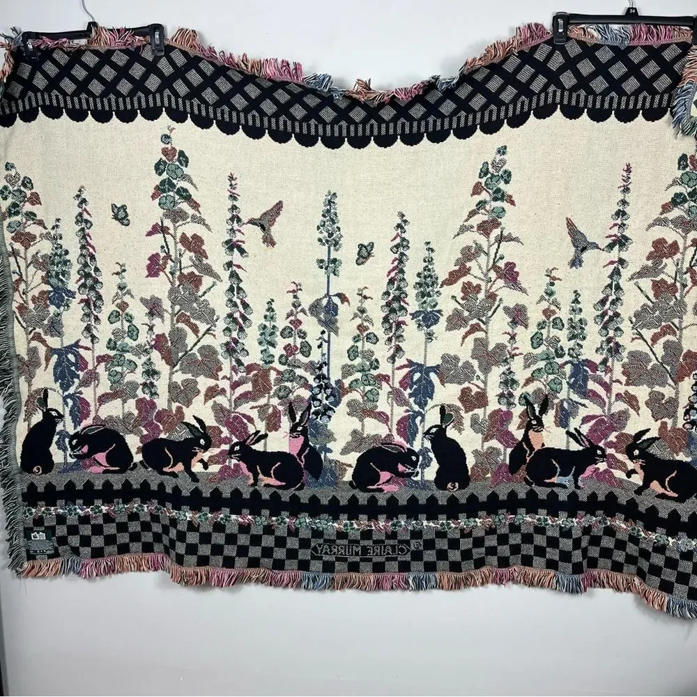 Claire Murray Tapestry Blanket Throw Easter Rabbit Cottage 46 x 63 Vintage